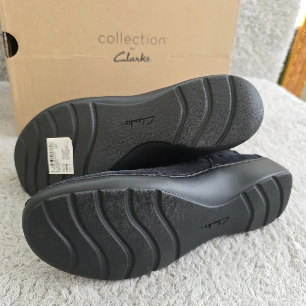 Clarks Cora Black Suede Braided Slouchy Leather Ankle Boots Booties ‎ 8M NEW
